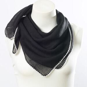 NWT - Scallop Stitched Scarf - Black w/ White Trim